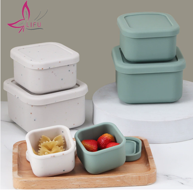 Square Thickened Microwaveable Silicone Food Container, Japanese Minimalist Style, 180ML Airtight Fresh-Keeping Silicone Storage Box