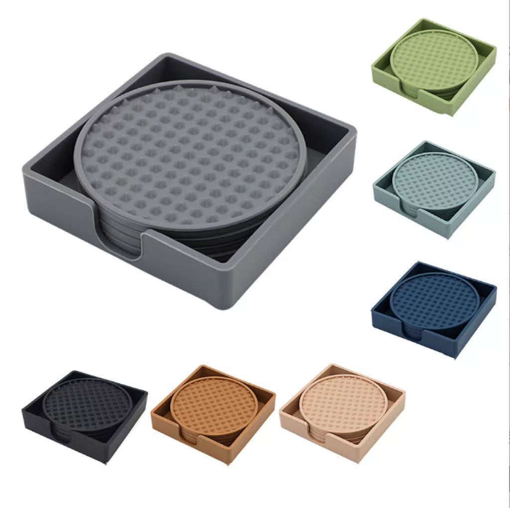 10cm Round Silicone Coasters, Modern Minimalist with Spill-Resistant Ring, Food-Grade Non-Slip Tea Cup Coaster Set