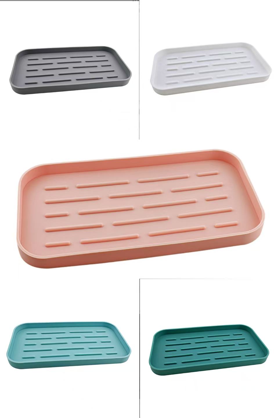 Kitchen Draining Mat, Large Counter Drying Mat, Table Heat-Resistant Mat, Waterproof and Non-Slip Silicone Draining Mat with Sloped Drainage