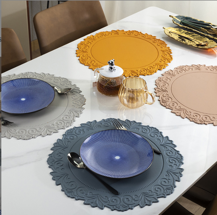 Rectangular Embossed Edge PV Silicone Placemat, Heat-Resistant, Oil-Proof, Waterproof Table Mat, Chinese-Style Bowl Mat.
