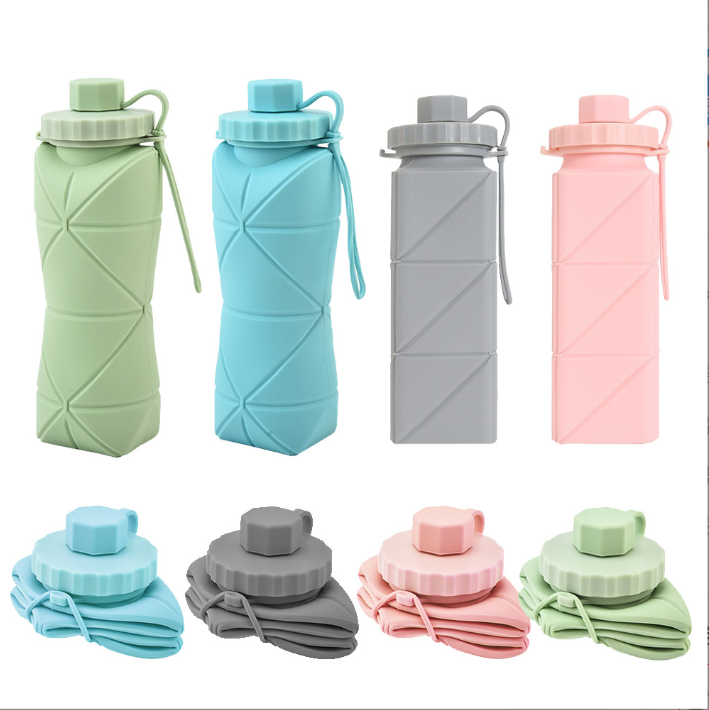 Cross-border Silicone Folding Water Cup, Outdoor Portable Collapsible Water Cup, Sports Handled Diamond Water Bottle.