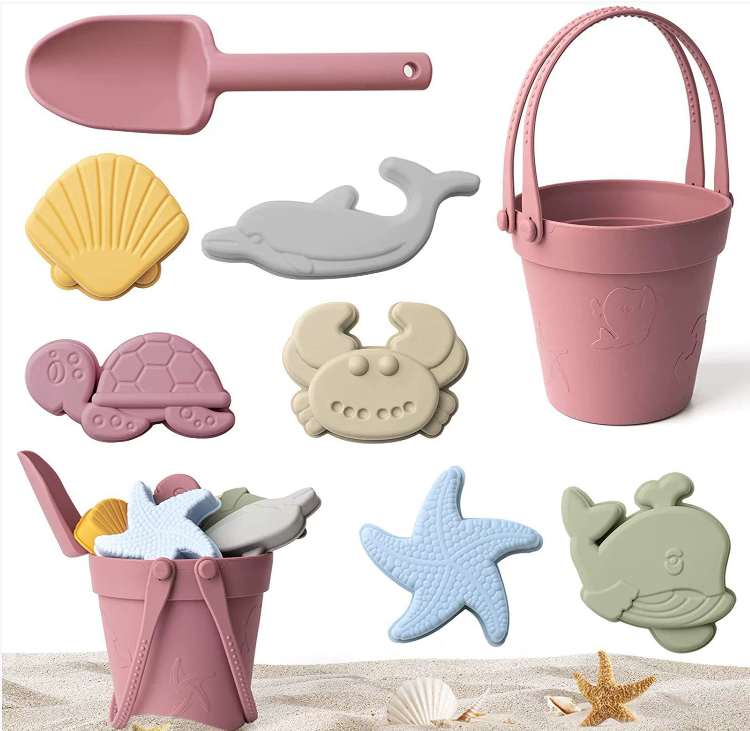 Silicone Beach Toy Set for Children, Sand Shovel, Portable Beach Bucket, Parent-Child Beach Sand Tools Wholesale