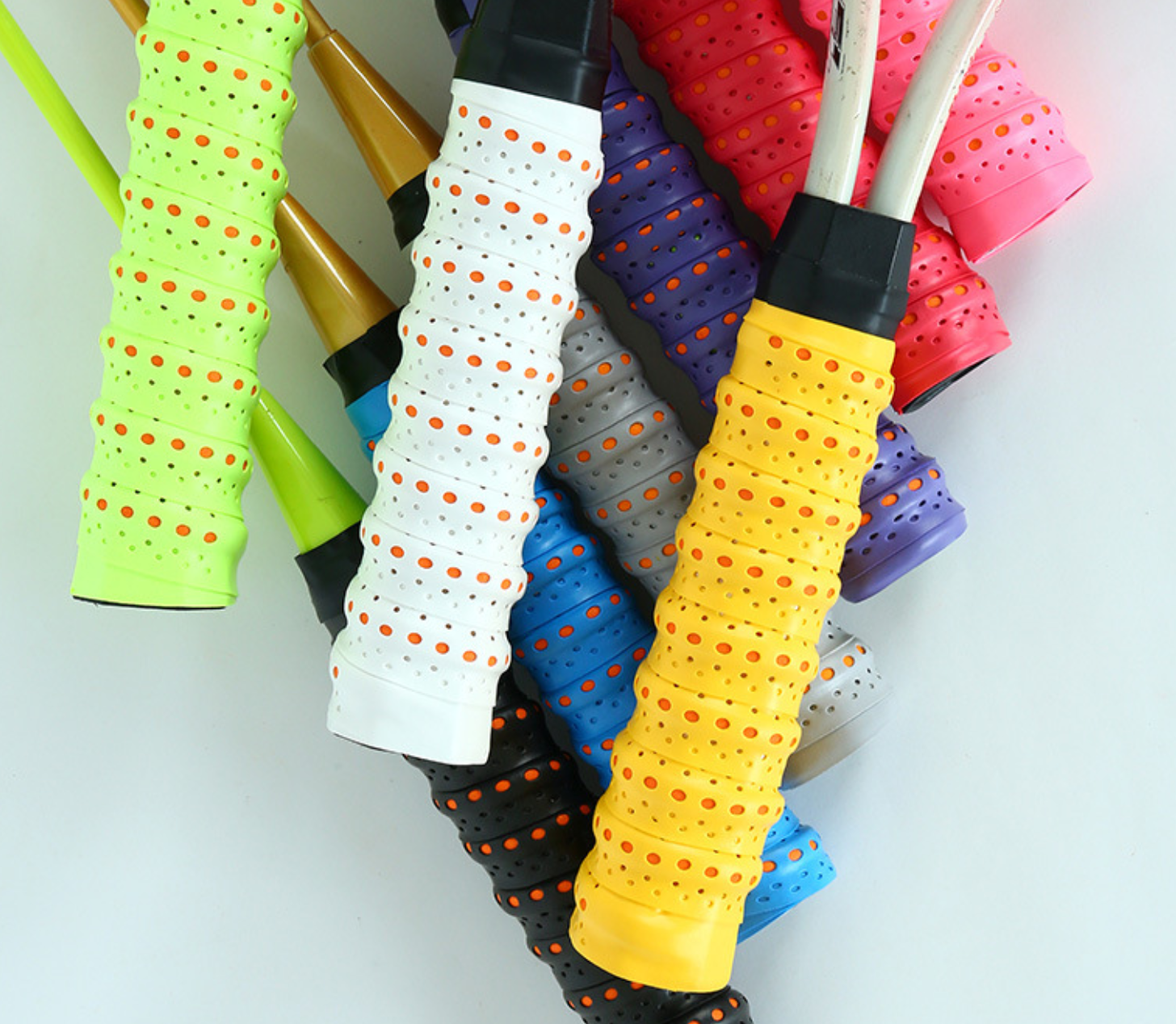 Laminated thickened non-slip dual-color keel grip tape with perforations for badminton and tennis racket sweat absorption