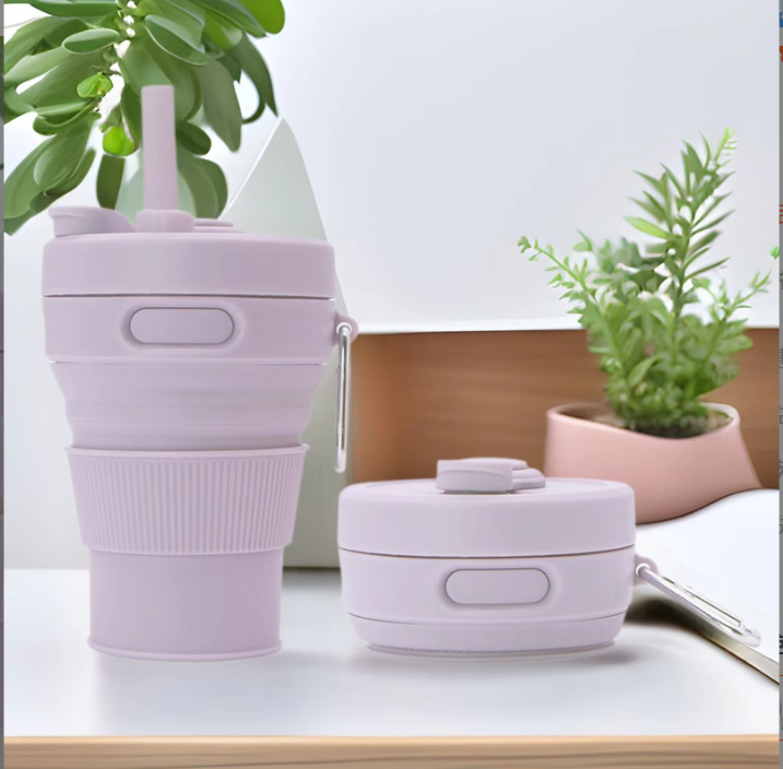 Cross-border Bestseller Silicone Water Cup Foldable Portable Expandable Water Cup Manufacturer Direct Sale Foldable Coffee Cup with Straw
