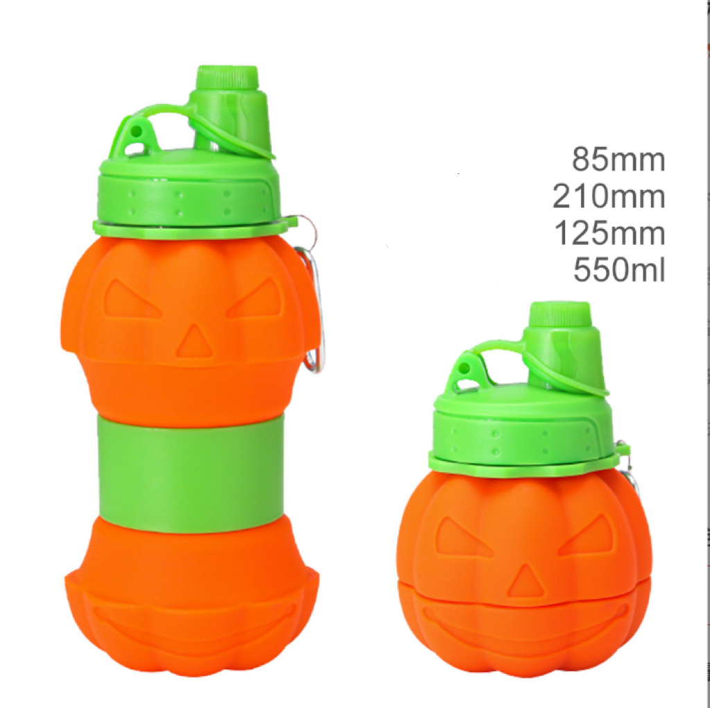 Cross-border Silicone Halloween Pumpkin Water Bottle, Foldable Portable Sports Cup, Creative Halloween Sports Water Bottle