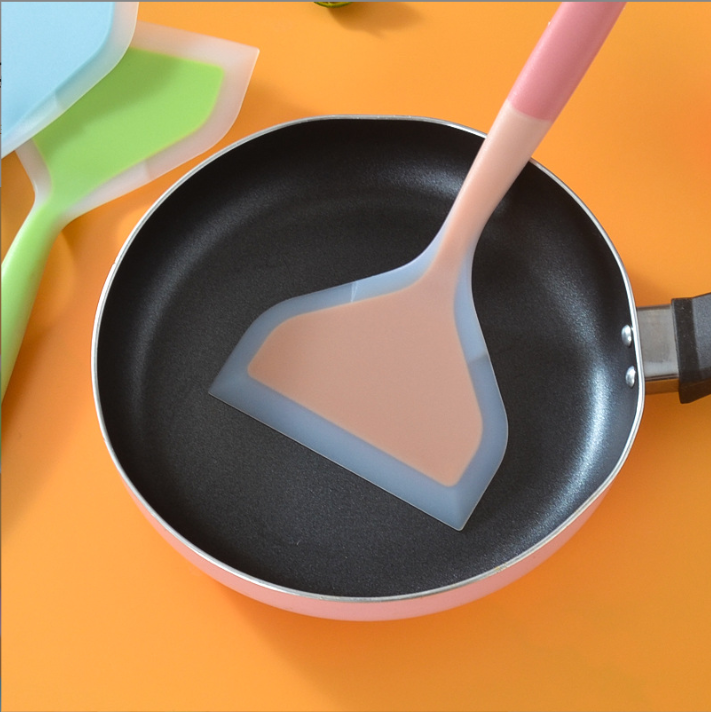 Tamago-yaki Silicone Spatula, Semi-Transparent Wide Mouth Silicone Turner, Two-Color Frying Spatula, Cooking Spatula, Kitchen Tamago-yaki Spatula.