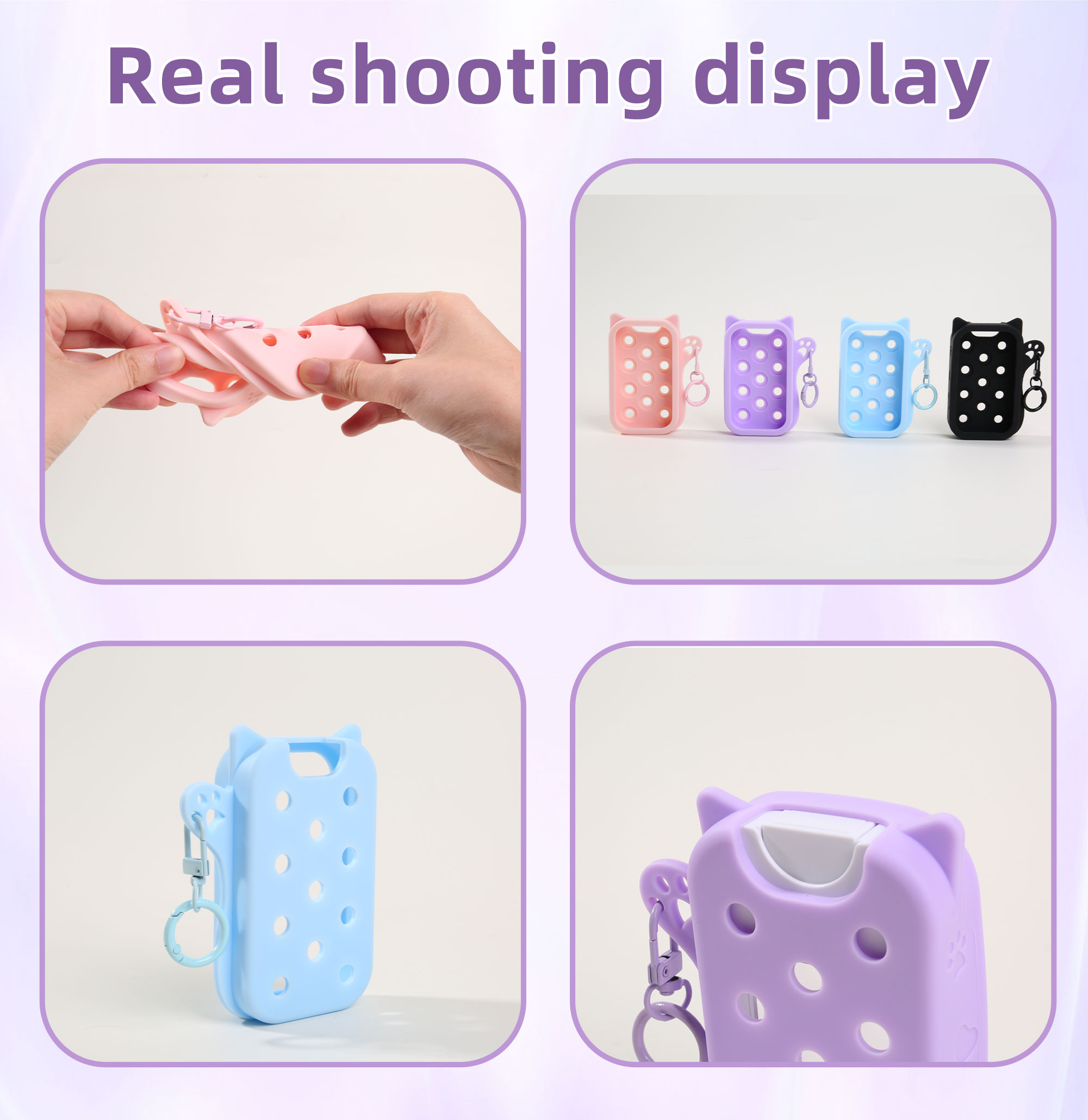 Hand sanitizer bottle with hole-pattern protective cover, no accessories, actual photo