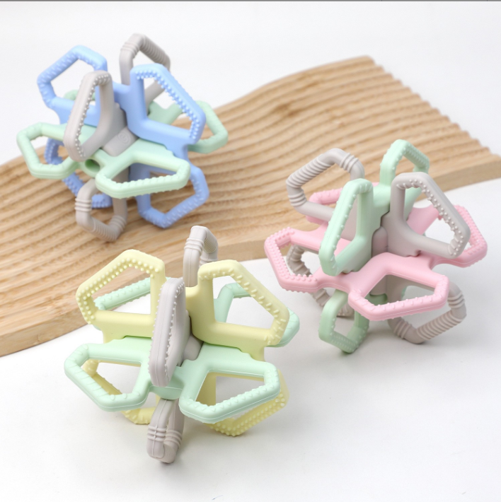 Baby Manhattan Handheld Ball Soft Silicone Rattle Crib Bell Teether Chew Toy for 0-3 Year Olds.