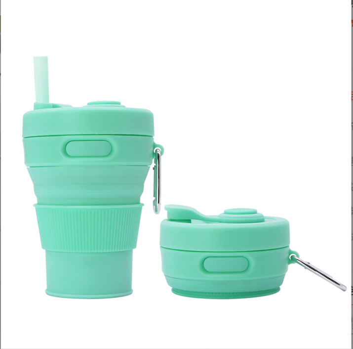 Cross-border Bestseller Silicone Water Cup Foldable Portable Expandable Water Cup Manufacturer Direct Sale Foldable Coffee Cup with Straw