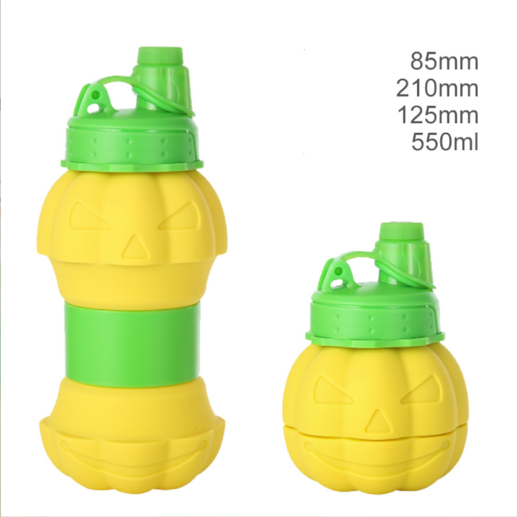 Cross-border Silicone Halloween Pumpkin Water Bottle, Foldable Portable Sports Cup, Creative Halloween Sports Water Bottle