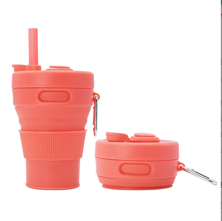 Cross-border Bestseller Silicone Water Cup Foldable Portable Expandable Water Cup Manufacturer Direct Sale Foldable Coffee Cup with Straw