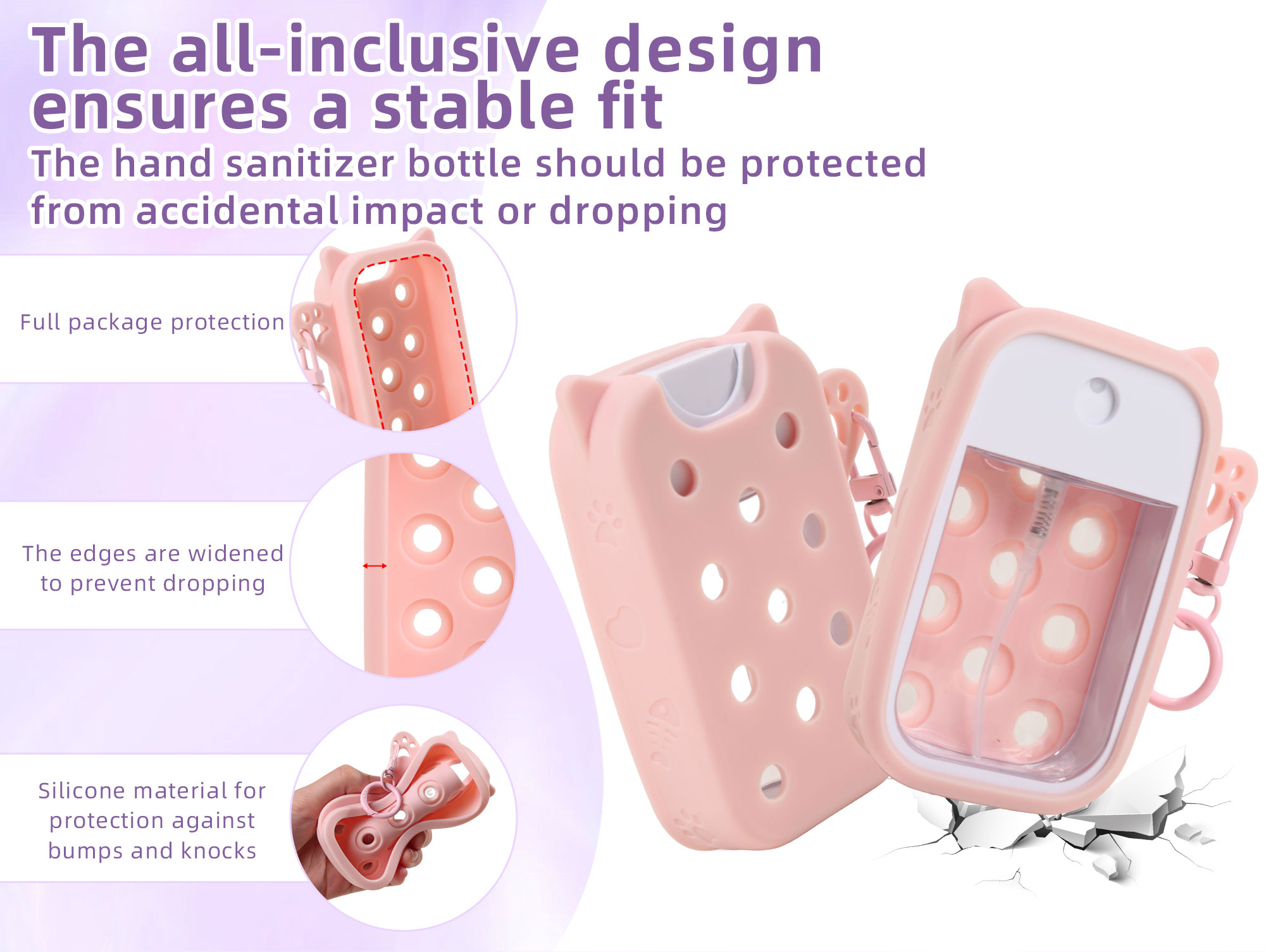 Hand sanitizer bottle with hole-pattern protective cover, no accessories, actual photo