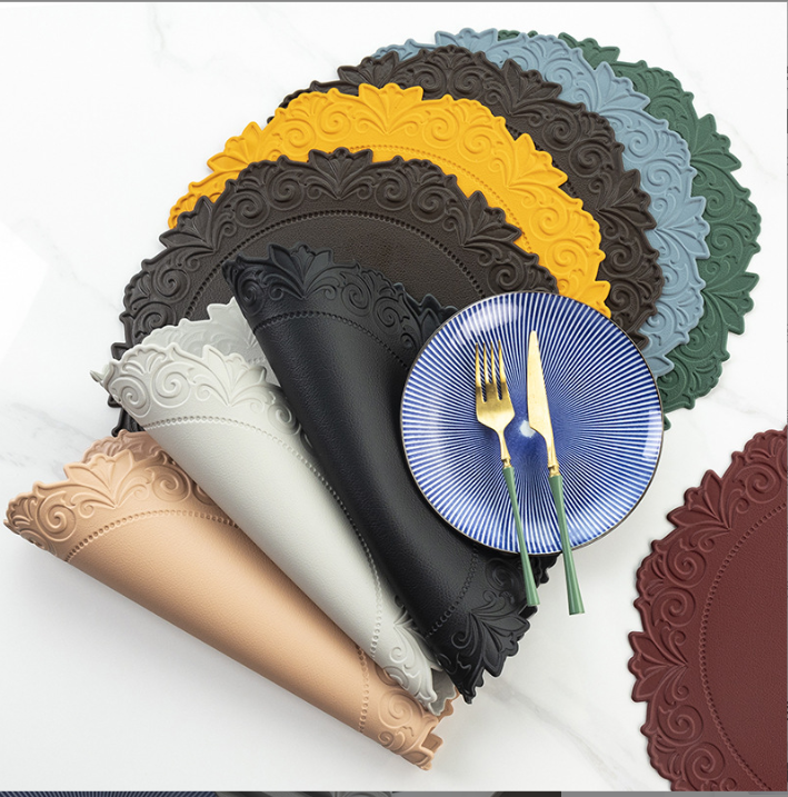 Rectangular Embossed Edge PV Silicone Placemat, Heat-Resistant, Oil-Proof, Waterproof Table Mat, Chinese-Style Bowl Mat.