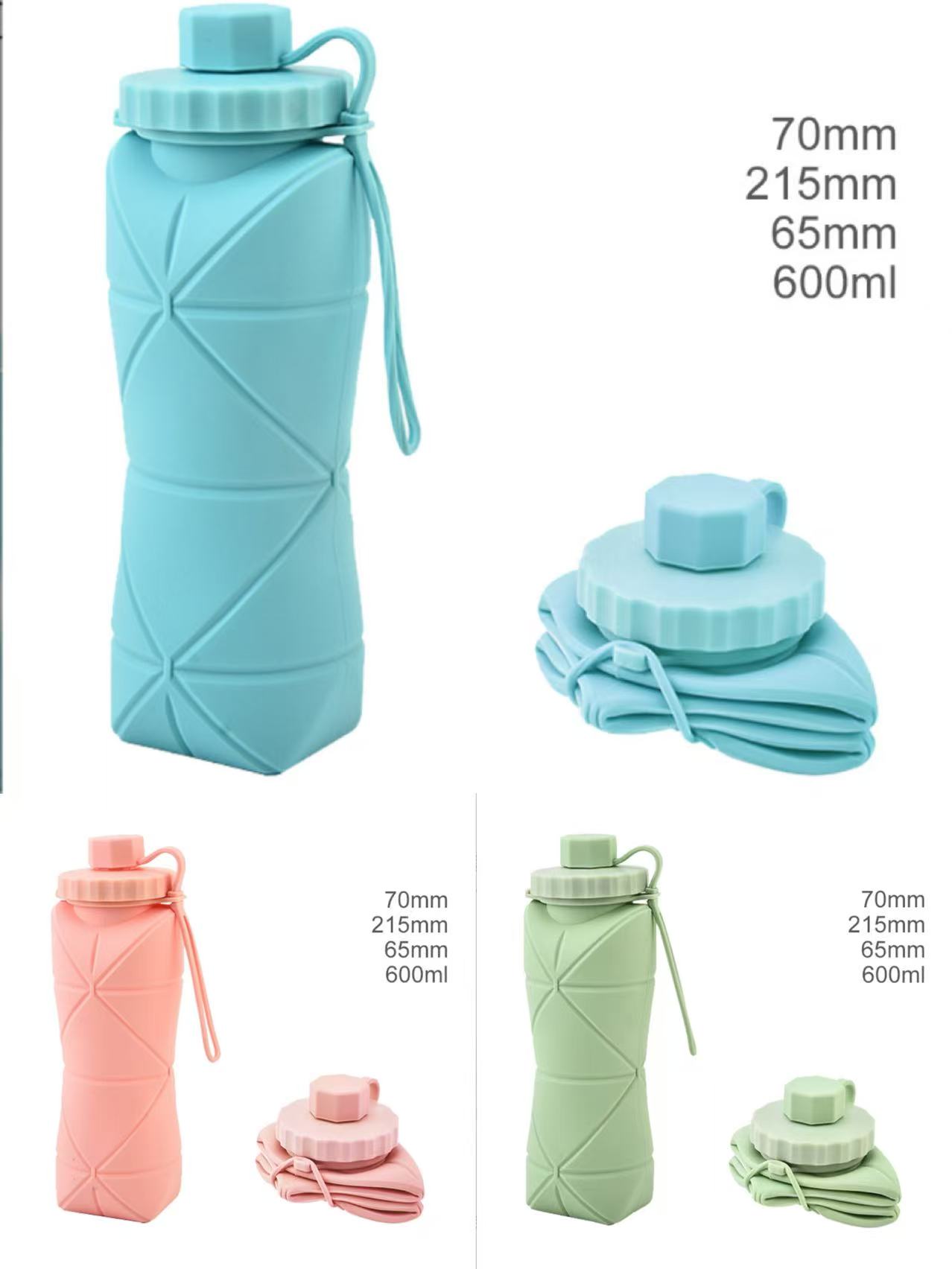 Cross-border Silicone Folding Water Cup, Outdoor Portable Collapsible Water Cup, Sports Handled Diamond Water Bottle.