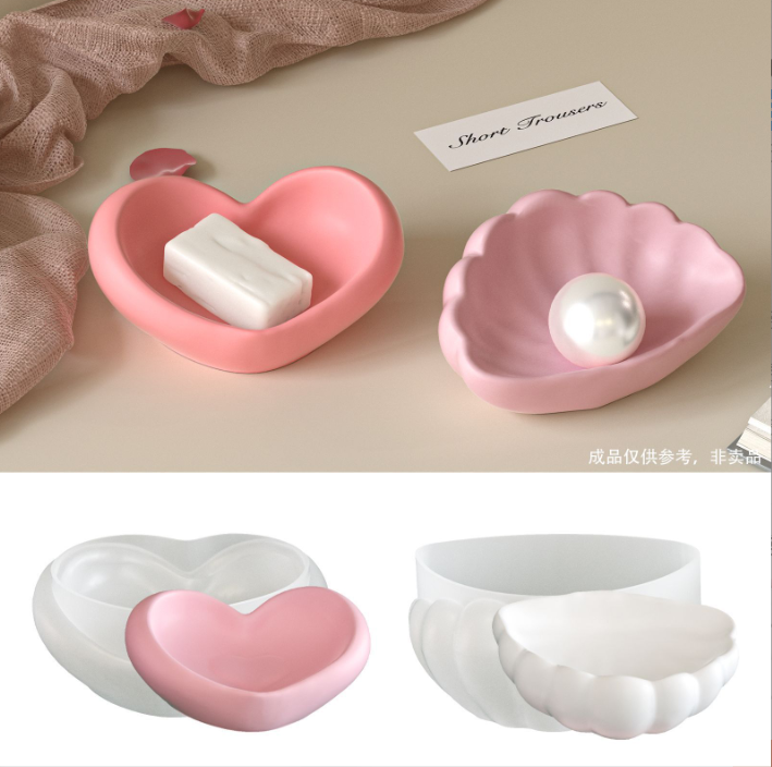 Cross-border new resin silicone mold DIY heart-shaped shell storage box candle cup decoration plaster mold