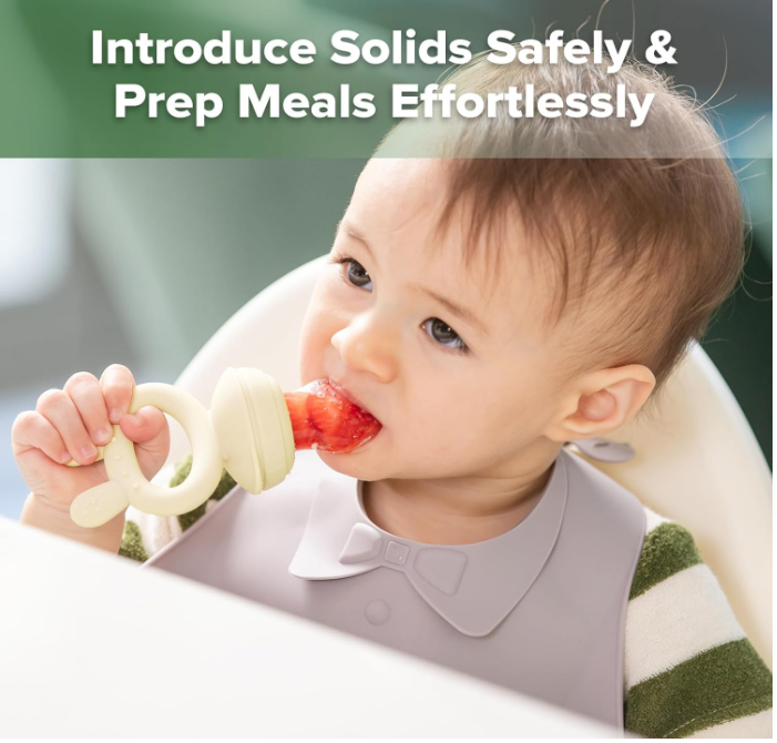 Baby fruit food feeder and mini freezer snack tray, BPA-free silicone feeder for breast milk popsicles, baby safe self-feeding device