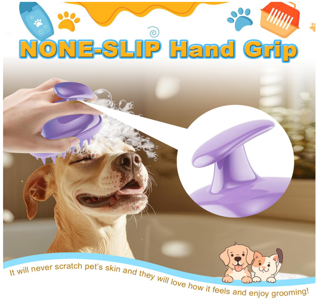 2-in-1 Pet Bath Brush – Silicone Grooming and Massage Tool, Suitable for Long-Haired and Short-Haired Pets, Rubber Bath Brush for Cats and Dogs, Pet Grooming Silicone Massage Brush, Rubber Curry Brush