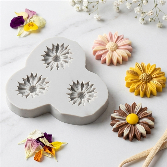 3 Connected Chamomile Daisy Silicone Fondant Molds Daisy Flower Silicone Fondant Mold