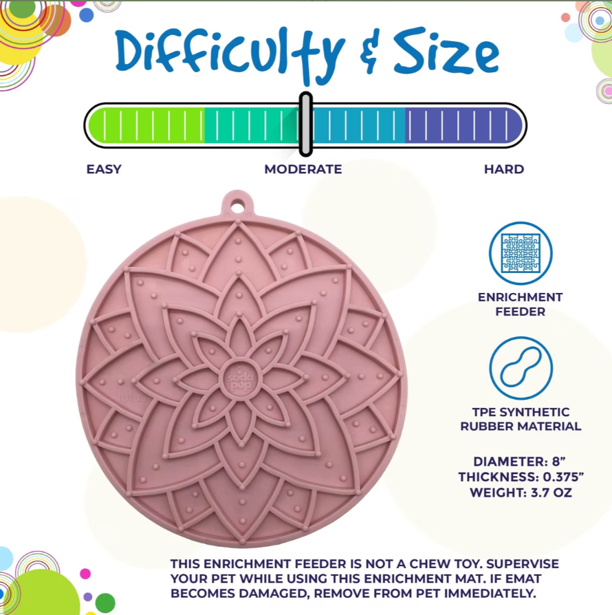 Lotus Mandala Enrichment Feeding Mat - Premium TPE Slow Feeder Dog Lick Mat, Anxiety Relief TPE Feeding Tray, Mandala Pattern Slow Feeding Mat for Dogs, 8-Inch Lotus Design Dog Lick Mat, Floral Patter