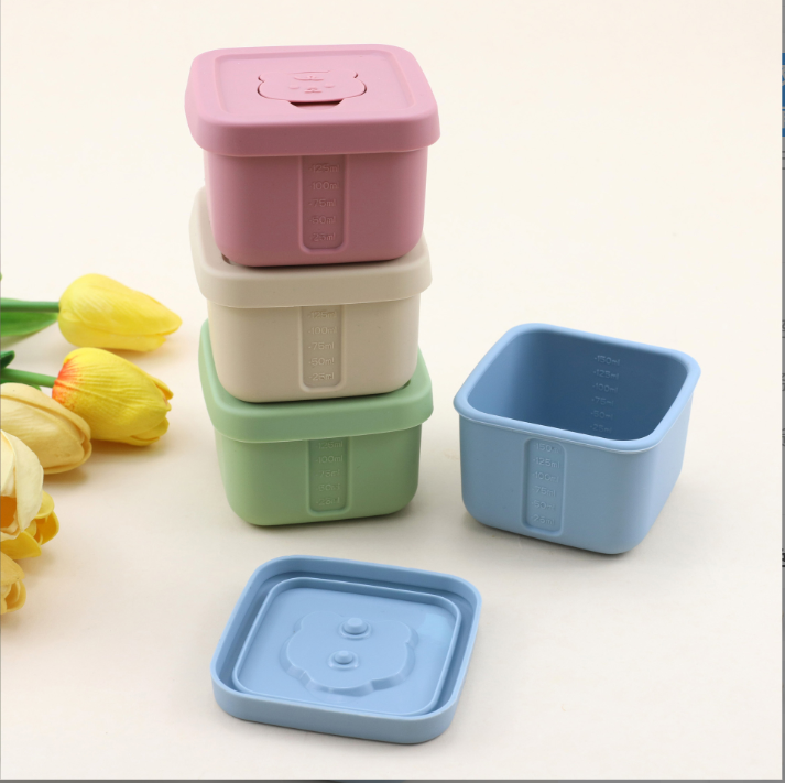 Silicone square baby food container, freezer storage box with lid, ice cube mold box, snack box, children's microwave baby food container