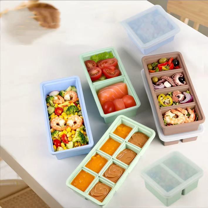 Large-capacity silicone soup container with lid, multi-compartment ice cube mold, ice tray, baby food storage box, silicone freezer portioning box