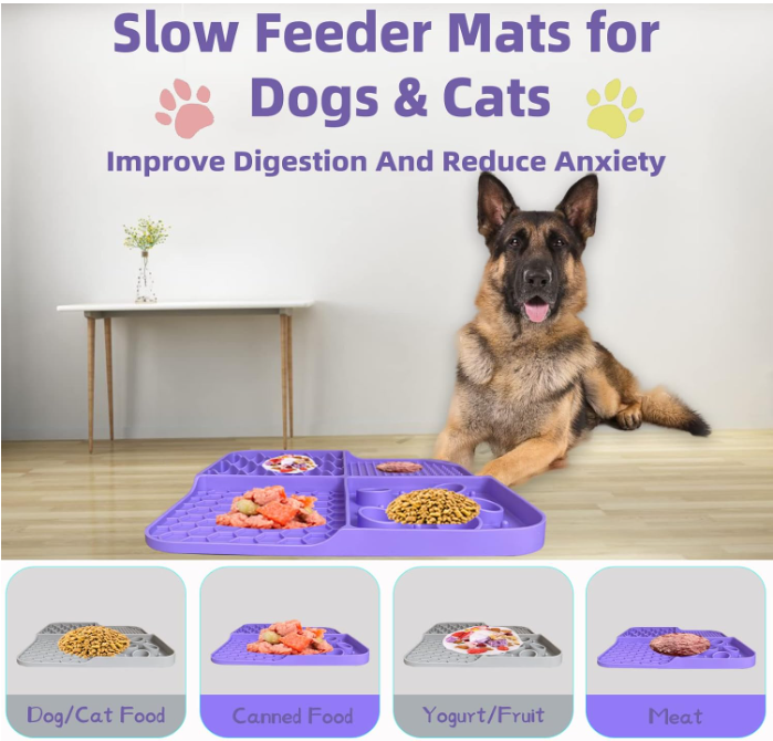 2-Pack Large Dog Lick Mat with Suction Cup 11.81 Inches - Slow Feeder Pet Mat, Relieves Anxiety, for Bathing And Grooming, Purple/Gray