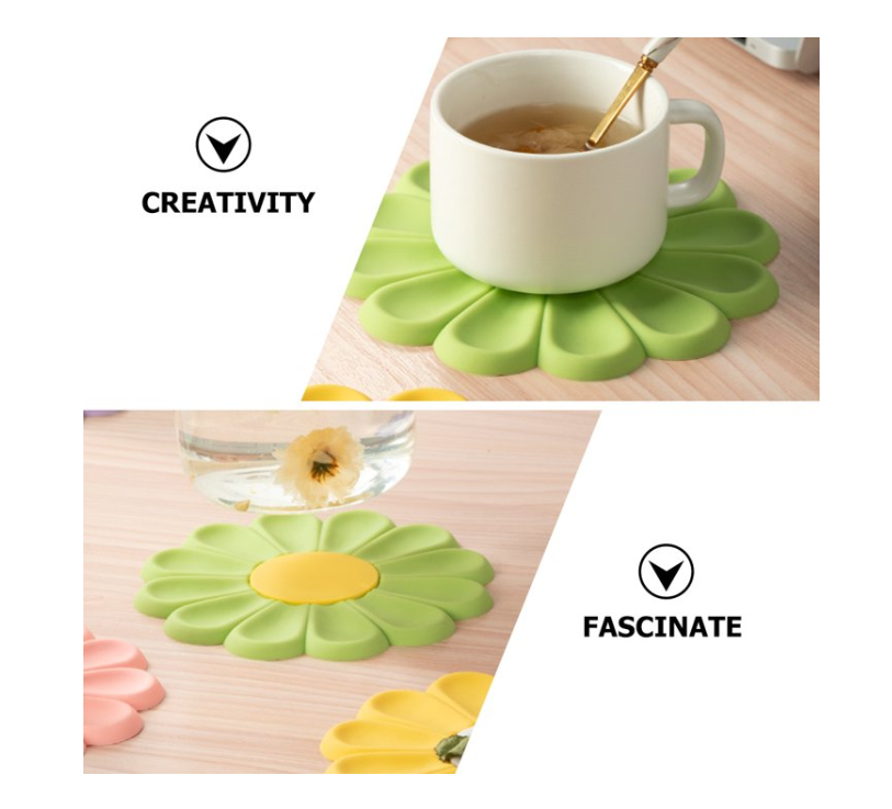 Set of 5 Daisy-Shaped Silicone Coasters, Heat-Resistant and Anti-Scald Placemats