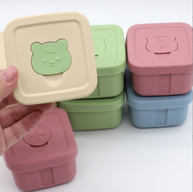 Silicone square baby food container, freezer storage box with lid, ice cube mold box, snack box, children's microwave baby food container