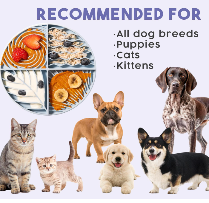 Cross-border best-selling 4-piece silicone lick mat and slow feeder, suitable for dogs and cats, suction cup non-slip slow feeding bowl, BPA-free food-grade silicone, dishwasher safe, extends mealtime
