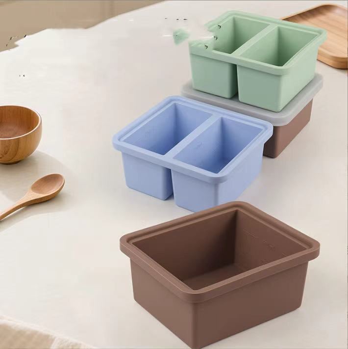 Large-capacity silicone soup container with lid, multi-compartment ice cube mold, ice tray, baby food storage box, silicone freezer portioning box