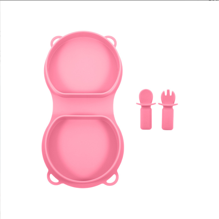 New baby silicone foldable plate bowl children's dinner plate with fork and spoon, outdoor travel children's silicone lunch box