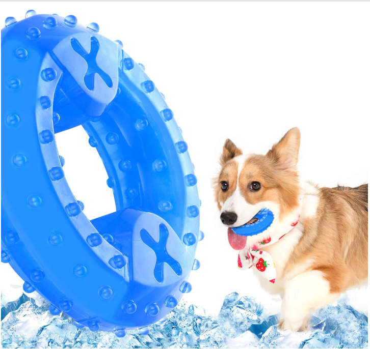 Dog Cooling Teething Toy, Freezeable Chew Ring for Puppies, Interactive Dog Toy with Treat Dispenser, Dental Care Chew Toy for Teething Puppies & Aggressive Chewers