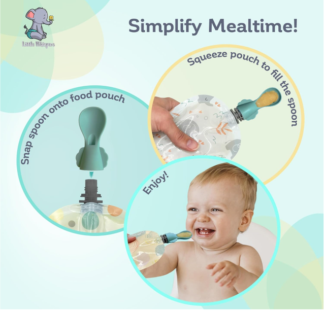 Universal Baby Food Pouch Spoon Attachment - 10 Pieces, Silicone Baby Spoon Pouch, Baby Food Squeeze Pouch for Travel