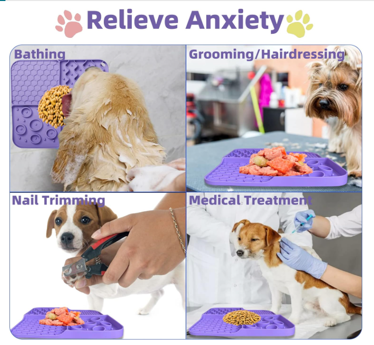 2-Pack Large Dog Lick Mat with Suction Cup 11.81 Inches - Slow Feeder Pet Mat, Relieves Anxiety, for Bathing And Grooming, Purple/Gray