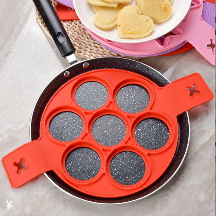 Kitchen Creative Silicone DIY Seven-Hole Pancake Egg Maker Cake Shaping Mold Non-Stick Baking Tool