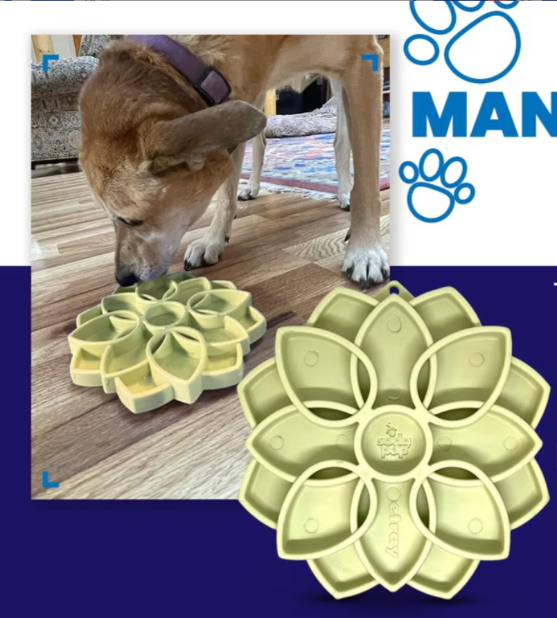 Lotus Mandala Enrichment Feeding Mat - Premium TPE Slow Feeder Dog Lick Mat, Anxiety Relief TPE Feeding Tray, Mandala Pattern Slow Feeding Mat for Dogs, 8-Inch Lotus Design Dog Lick Mat, Floral Patter