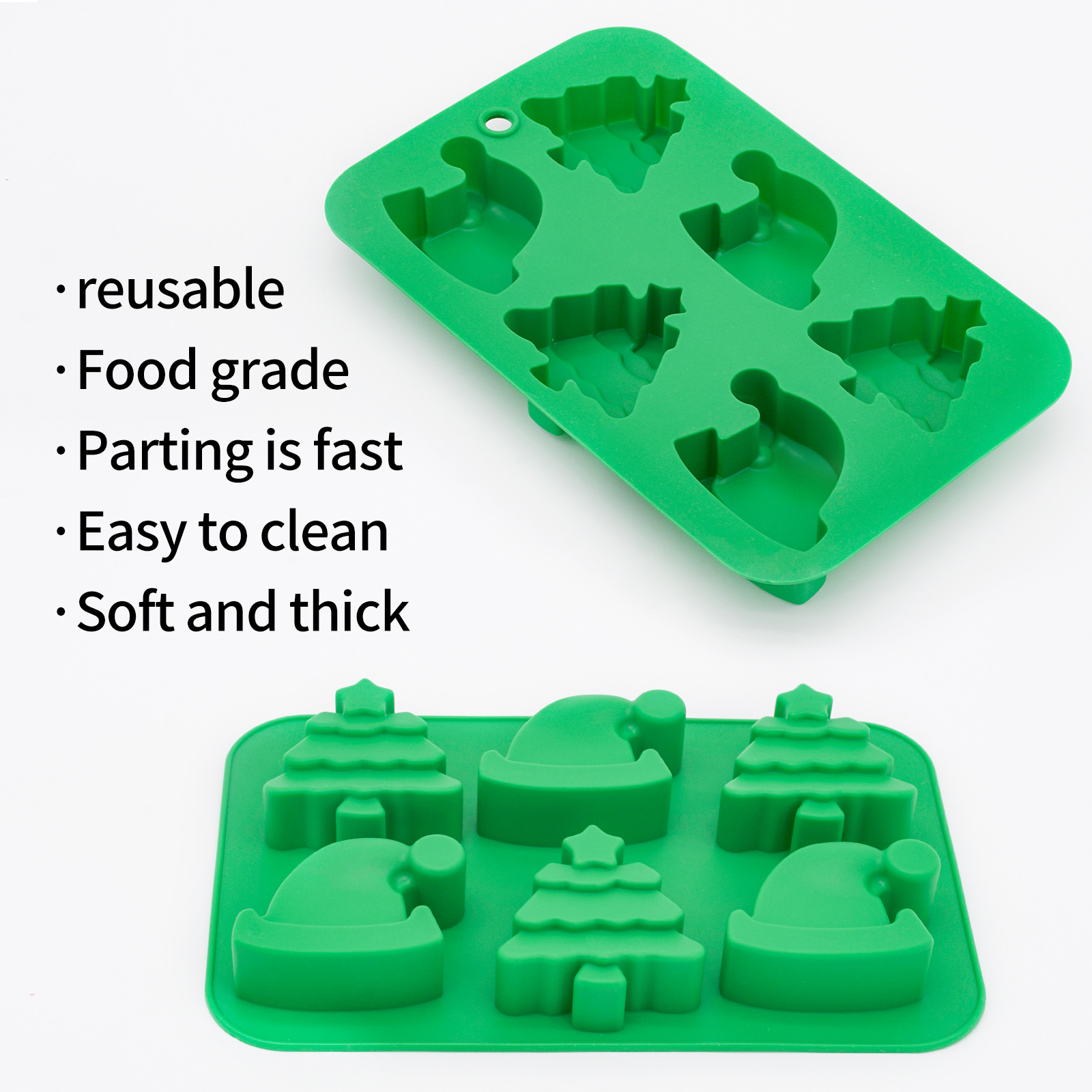 DIY Christmas Tree & Hat Silicone Baking Mold Set - 6 Piece Cake & Chocolate Mold Kit