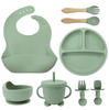 Children's Silicone Feeding Plate with Bib, Baby Food Bowl, Straw Cup, and Baby Feeding Silicone Tableware Set