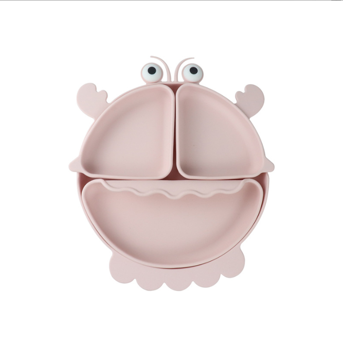 Food-grade silicone children's dining plate, baby weaning bowl, cartoon crab divided plate, baby self-feeding tableware