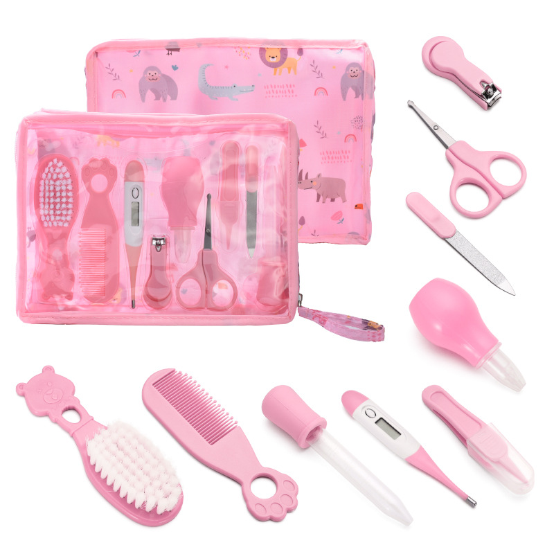 Foreign trade baby care set baby nail clippers thermometer care tools comb brush care 9-piece set (1)