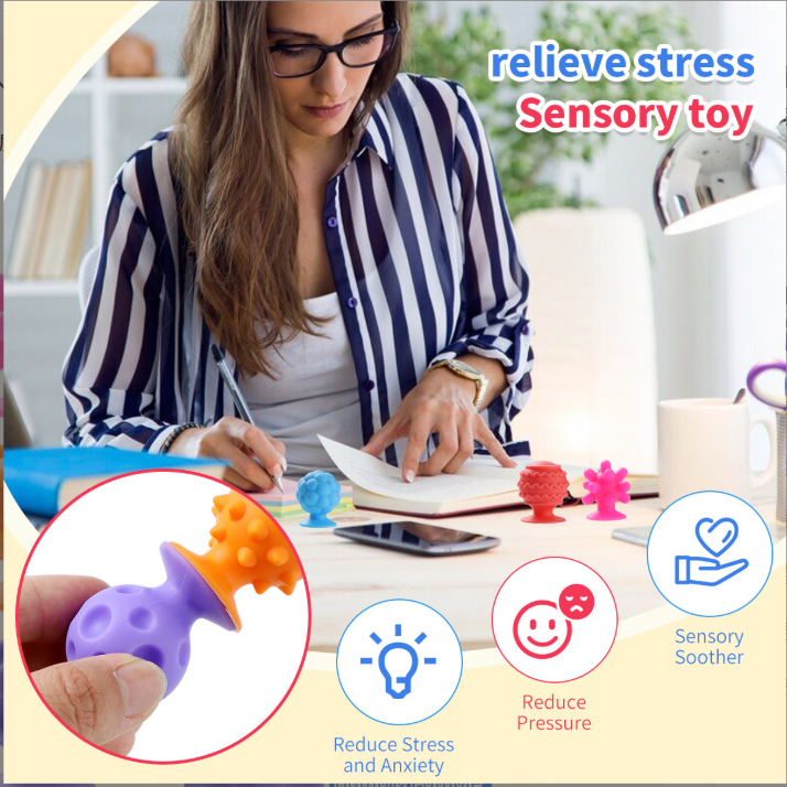 Cross-border Fidget Toys Children's Stress Relief Suction Ball Silicone Sensory Ball Soft Texture Stress Relief Toy 8PCS.