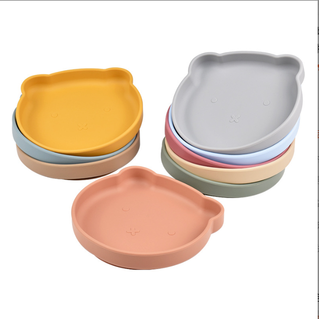 Cross-border children's tableware baby plate food-grade silicone baby feeding bowl with suction cup, high-temperature resistant, anti-fall plate