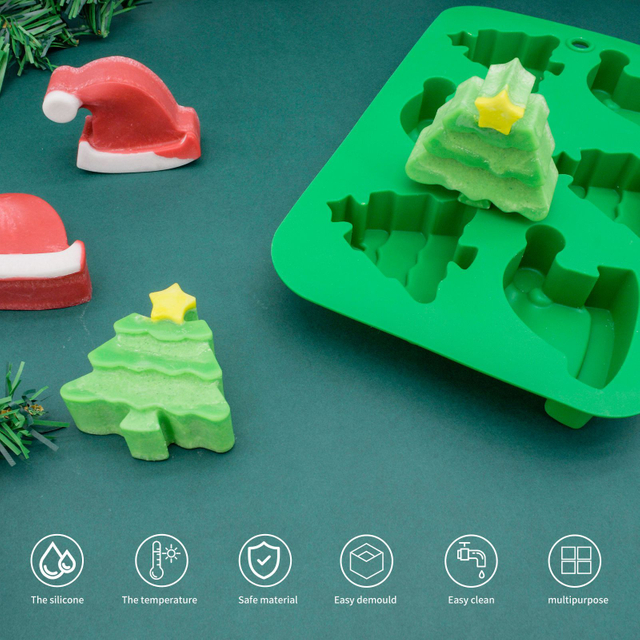 DIY Christmas Tree & Hat Silicone Baking Mold Set - 6 Piece Cake & Chocolate Mold Kit