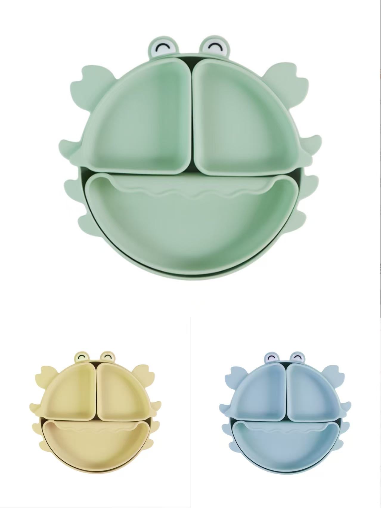 Food-grade silicone children's dining plate, baby weaning bowl, cartoon crab divided plate, baby self-feeding tableware