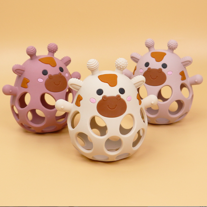 New Cross-Border Manhattan Ball 0-3 Baby Food-Grade Silicone Handheld Rattle Teething Toy.