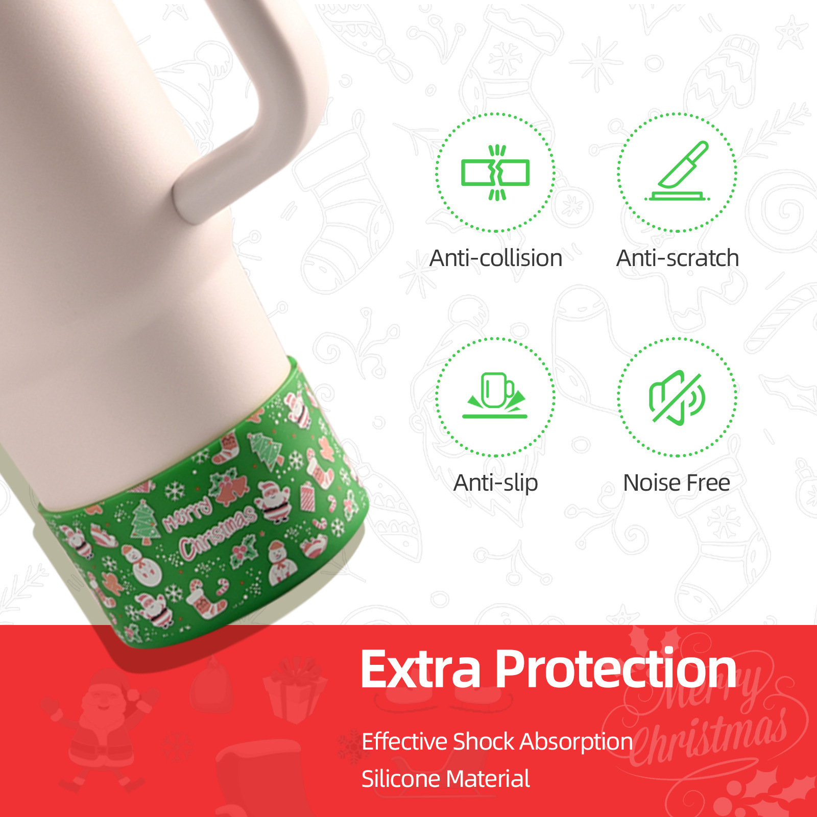Christmas Stanley Cup Cover | Silicone Insulation Sleeve | Non-Slip, Anti-Scald Protector