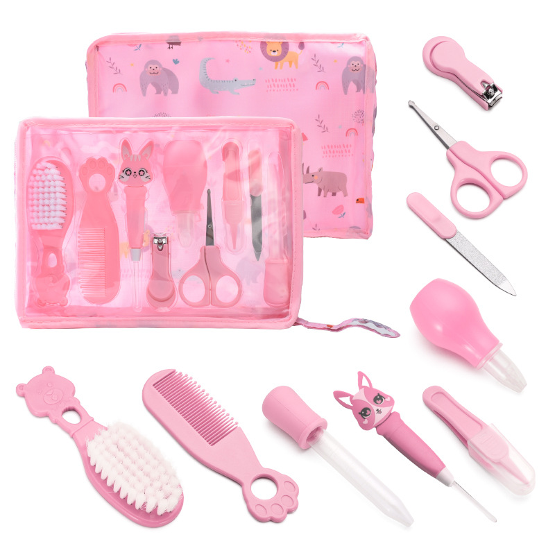 Foreign trade baby care set baby nail clippers thermometer care tools comb brush care 9-piece set (2)