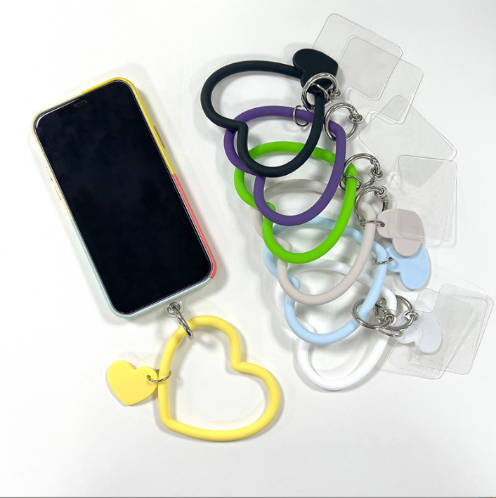 Wholesale silicone keychain wristbands, portable phone straps, silicone heart wristbands, anti-drop and anti-lost wristbands