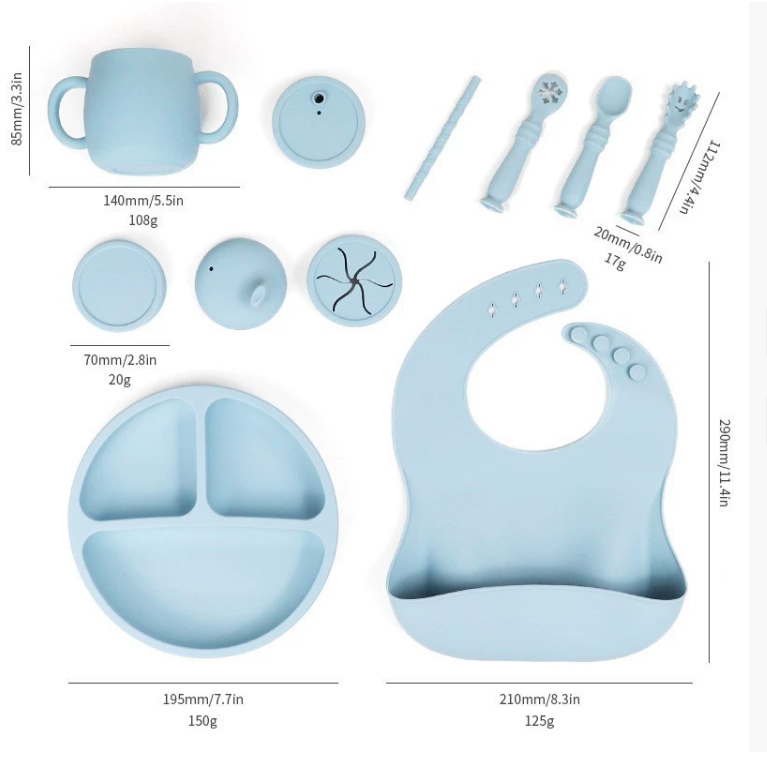 Children's Silicone Feeding Plate with Bib, Baby Food Bowl, Straw Cup, and Baby Feeding Silicone Tableware Set