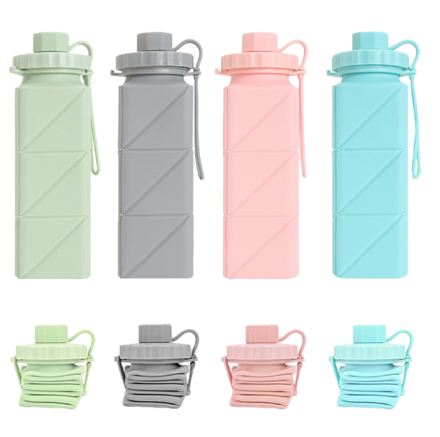 Cross-border Silicone Folding Water Cup, Outdoor Portable Collapsible Water Cup, Sports Handled Diamond Water Bottle.